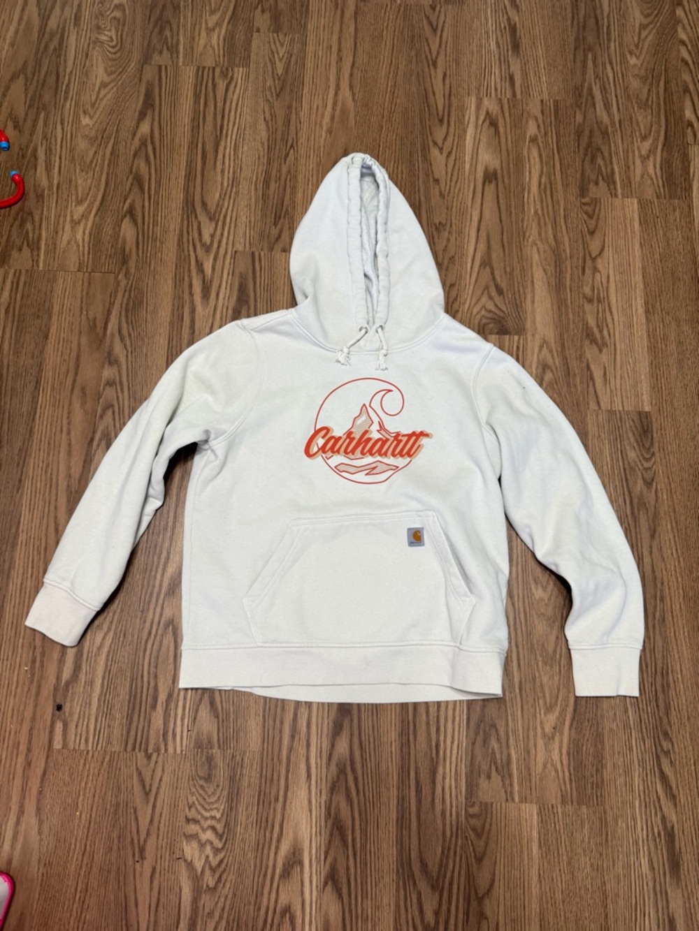 Carhartt Cream Pullover Hoodie with Orange Logo